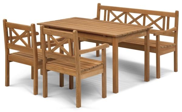 Teak-Set "Skagen" bestehend aus Tisch, Bank und zwei Stühlen von Skagerak | Design: Mogens Holmriis skagerak-skagen-set-teak-tisch-bank-2-stuehle