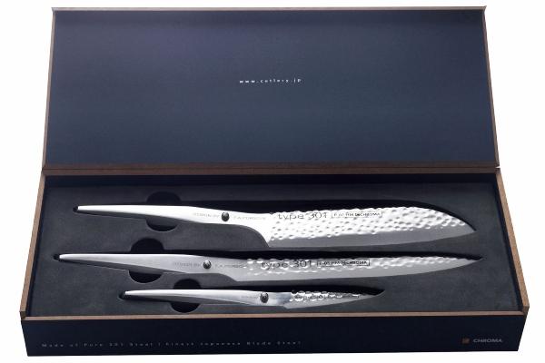 CHROMA type 301 Messer-Set mit dem Hammerschlag 3-teilig P-529 HM | Profi-Messer chroma-type-301-messer-set-3-teilig-hammerschlag-p529-hm