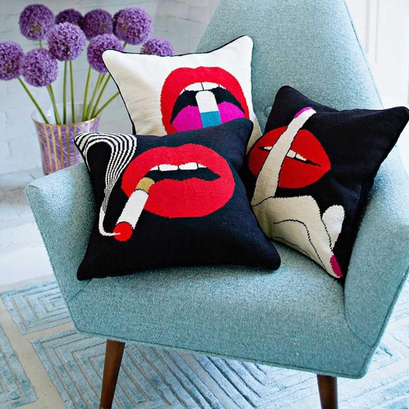 Jonathan Adler – Lips Needlepoint Kissen | handgestickt | Design: Jonathan Adler jonathan-adler-lips-needlepoint-kissen